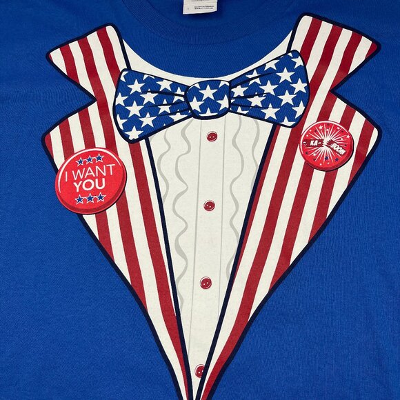 Uncle Sam I Want You 4th of July Men’s T-Shirt Large Blue Gildan Patriotic Tee - Picture 3 of 9